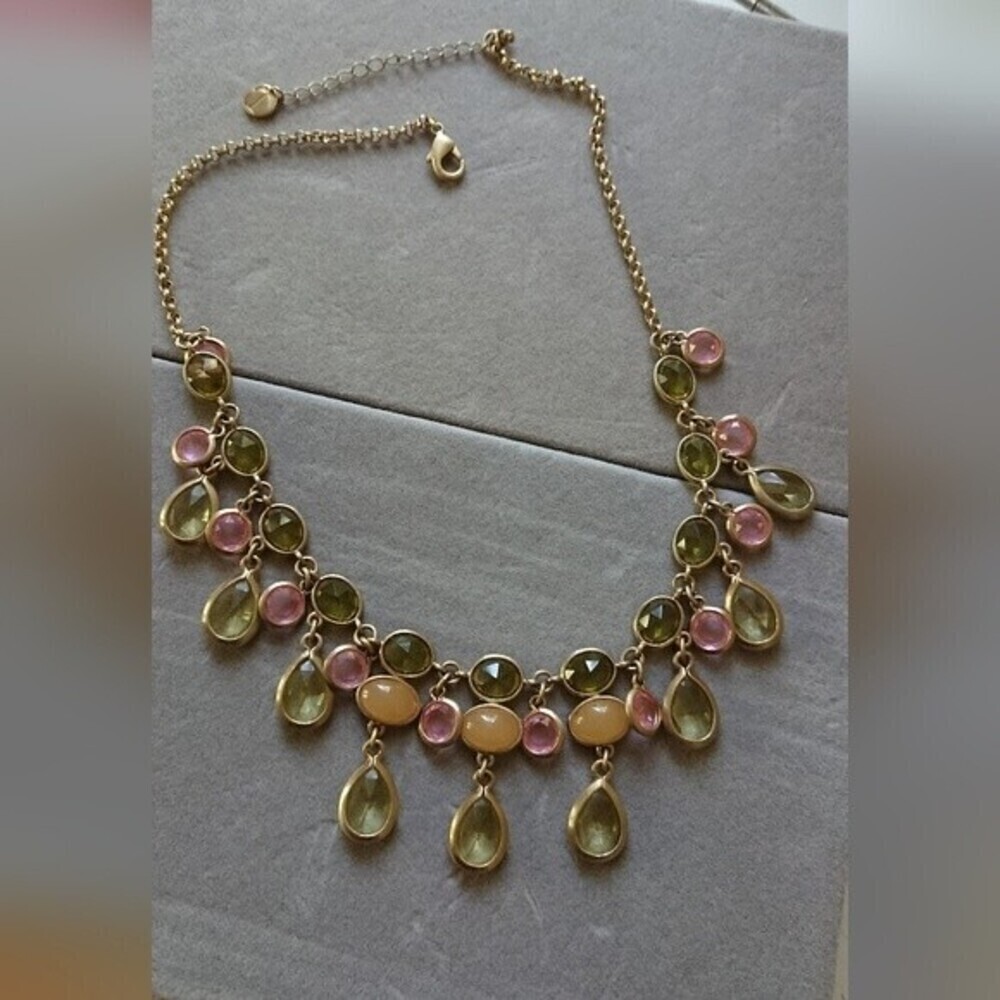 Talbots Multi Color Lucite Bezel Stones Goldtone Necklace